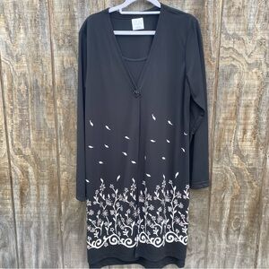 Style Studio Cocktail Semi Formal Black Floral Faux Jacket Midi Dress Size L